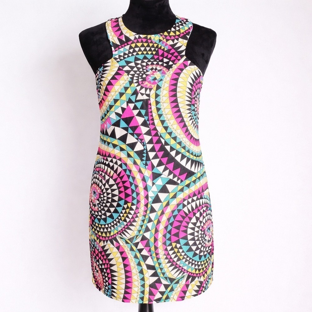 Alice & Trixie Jodi Silk Colorful Halter Neck Shift Sun Dress Size XS 2 Mod - Picture 2 of 9